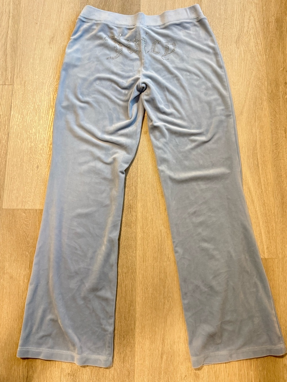 Light Blue Velour Lounge Pants with Rhinestone Back Logo Small